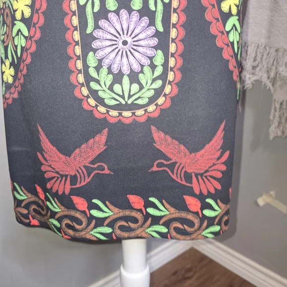 Off-Shoulder Cantina-Style Printed Pattern Black Dress SIZE XL - Picture 4 of 6